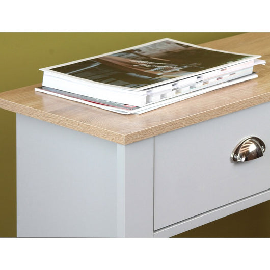 Tavolo consolle da ingresso grigio con top in legno