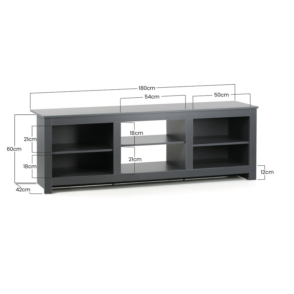 Mobile TV moderno in legno grigio scuro con 6 vani 180x42x60 cm