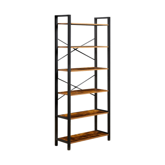 Libreria industrial con 6 ripiani in legno e metallo 80x30x186 cm