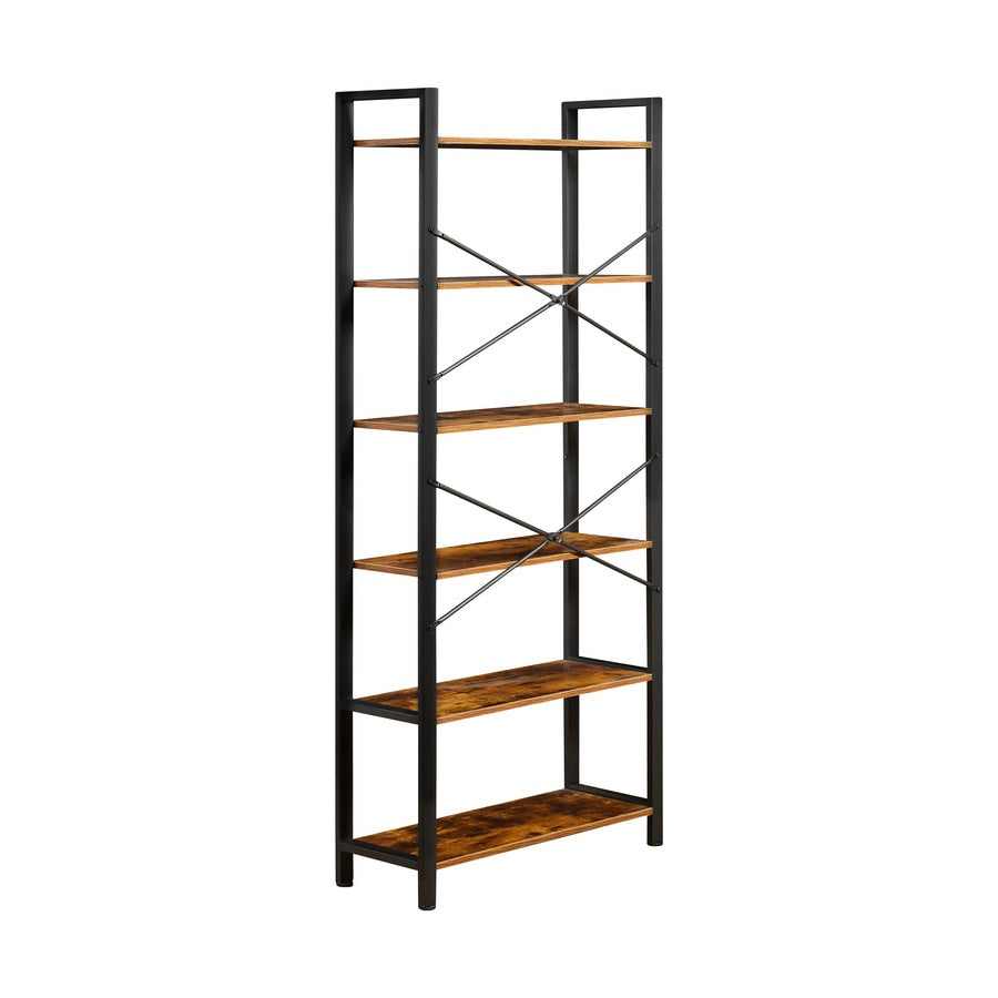 Libreria industrial con 6 ripiani in legno e metallo 80x30x186 cm