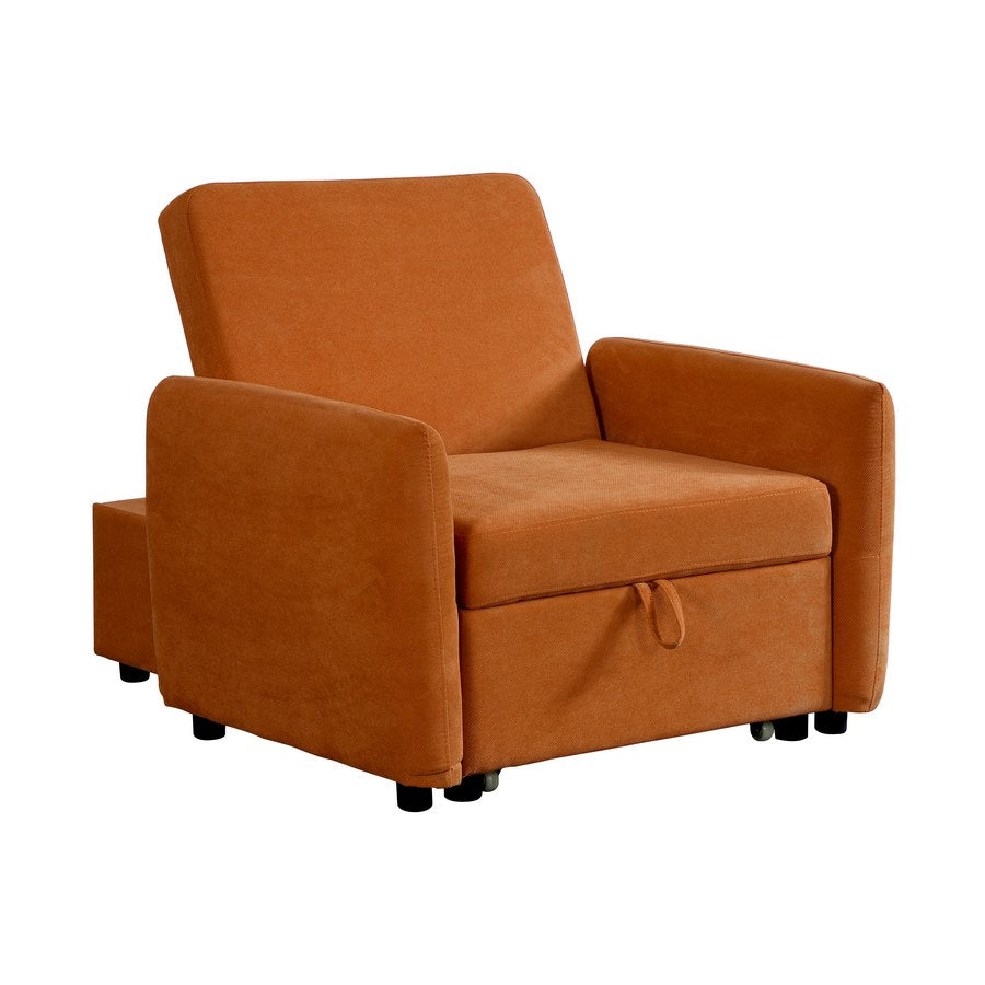 Pouf poltona letto Oulida in tessuto arancio con braccioli 95x107x87 cm