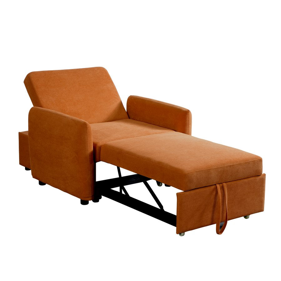 Pouf poltona letto Oulida in tessuto arancio con braccioli 95x107x87 cm