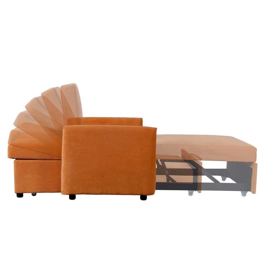 Pouf poltona letto Oulida in tessuto arancio con braccioli 95x107x87 cm