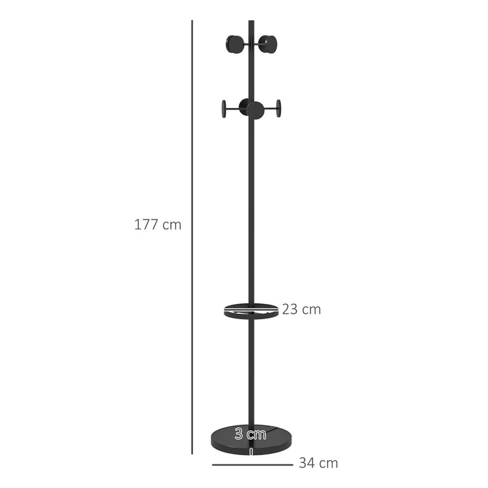 Appendiabiti da Terra ⌀34x177 cm con Portaombrelli e 8 Ganci in Metallo Nero