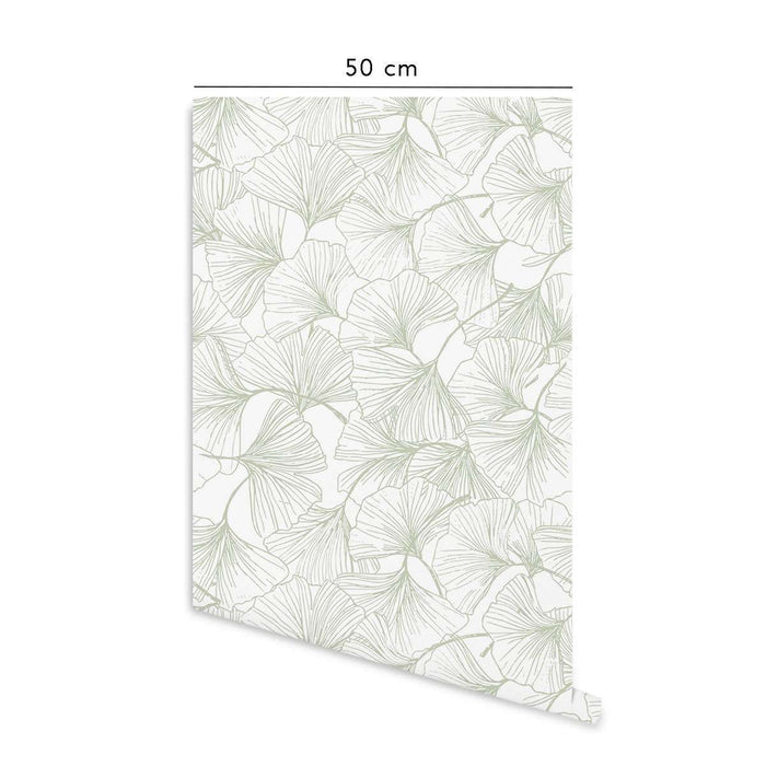 Carta da parati adesiva Gingko in vinile verde- 1 rotolo 50x300 cm - Decochic