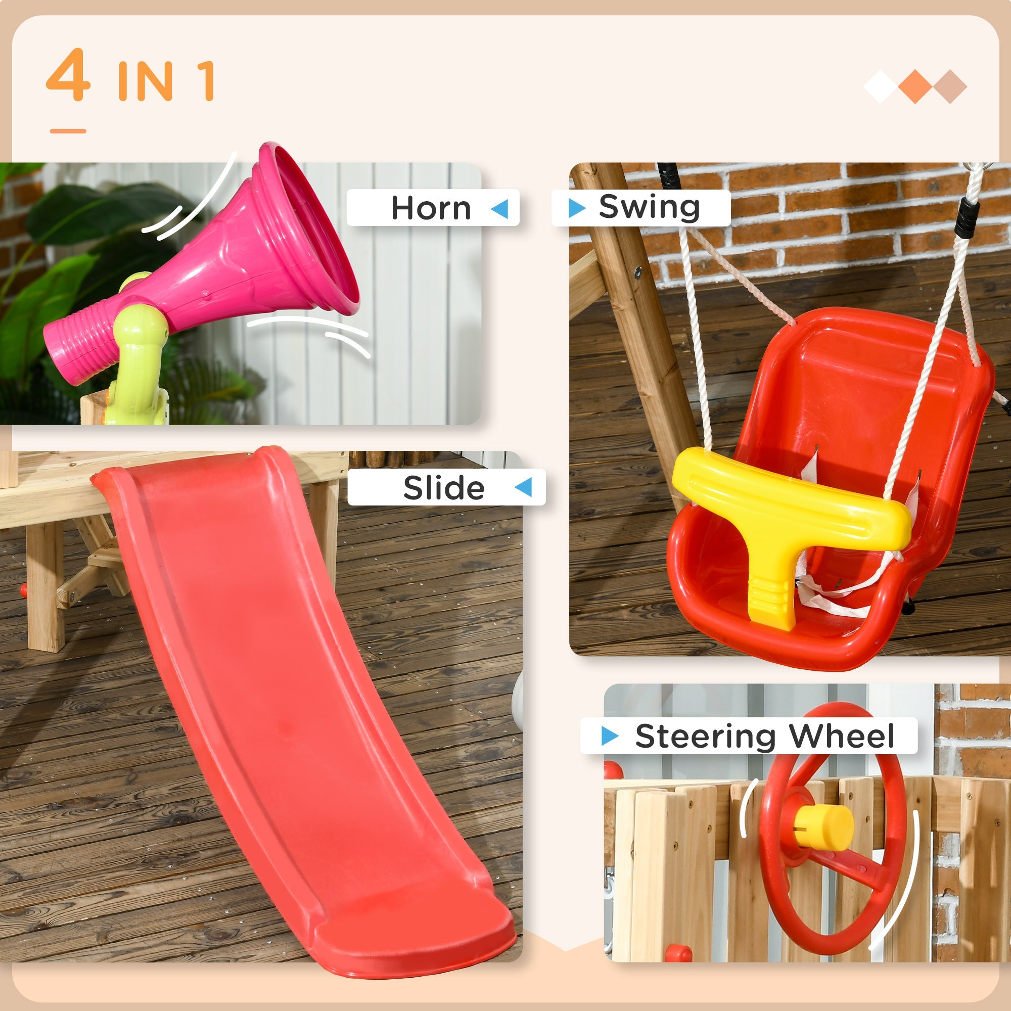 Set con Scivolo e Altalena da Giardino per Bambini 170x200x118 cm in Legno e Plastica Rosso