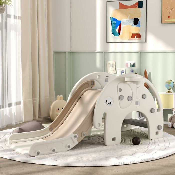 Scivolo da Interno con Canestro Design Elefante 163x57x75 cm Bianco Crema