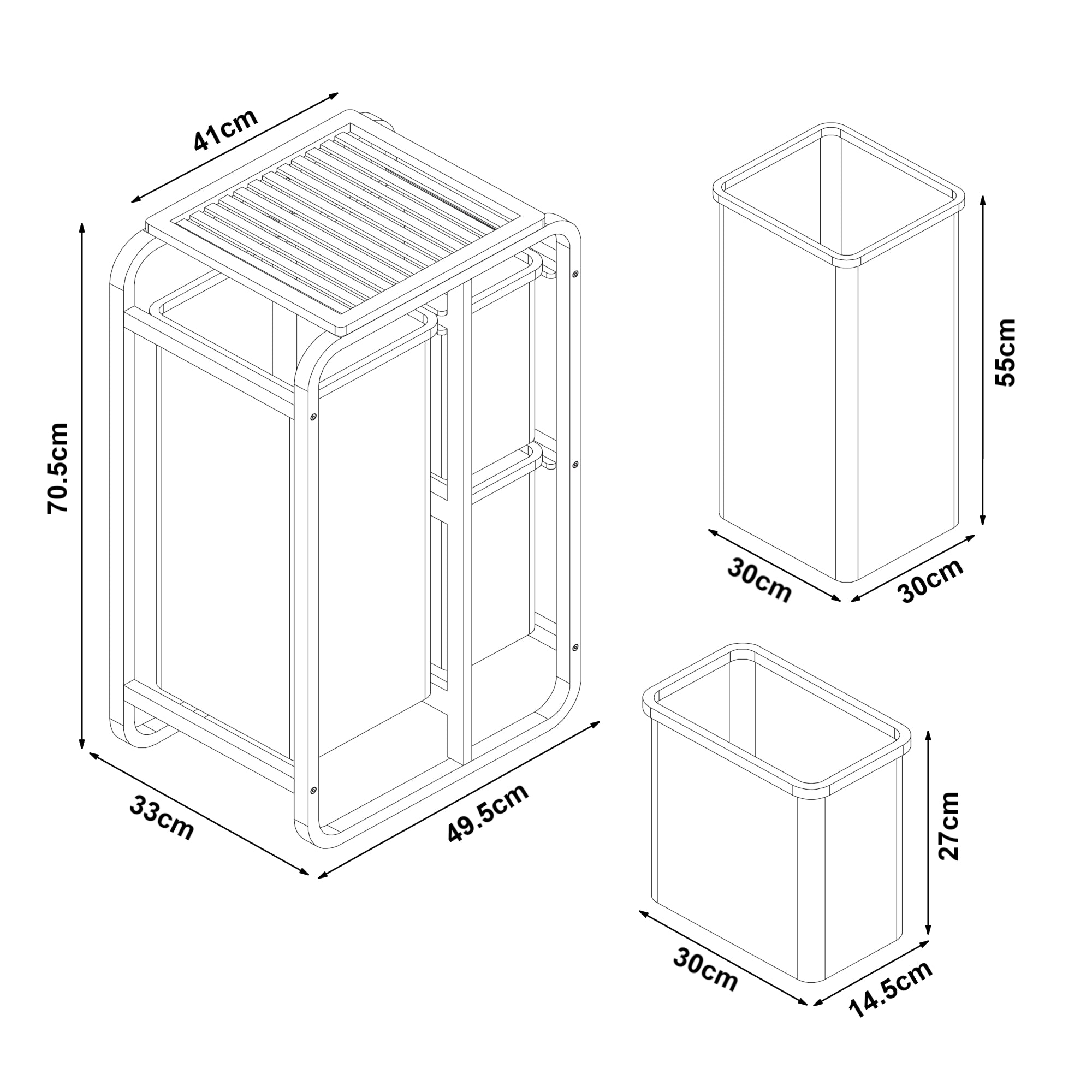 Mobile Portabiancheria Evenes in Bambù e 3 Sacchi Estraibili 70,5 x 49,5 x 33 cm Beige [en.casa]