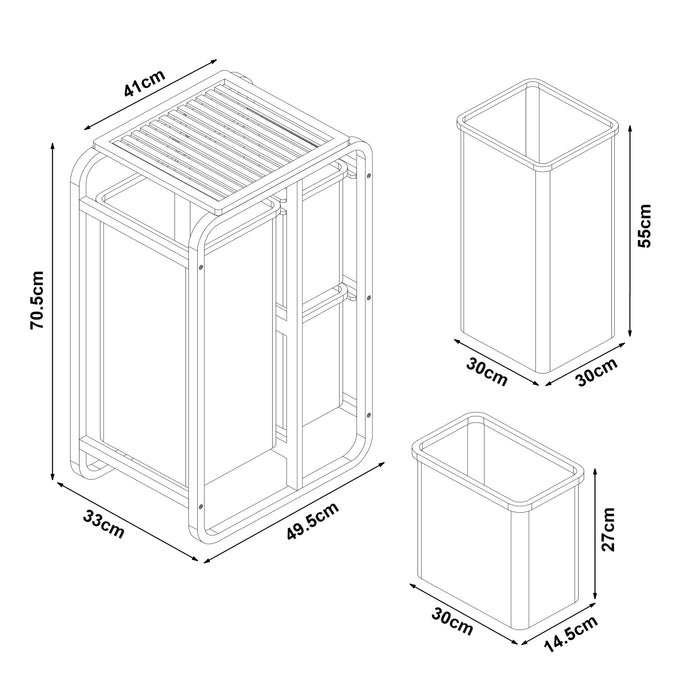 Mobile Portabiancheria Evenes in Bambù e 3 Sacchi Estraibili 70,5 x 49,5 x 33 cm Beige [en.casa]