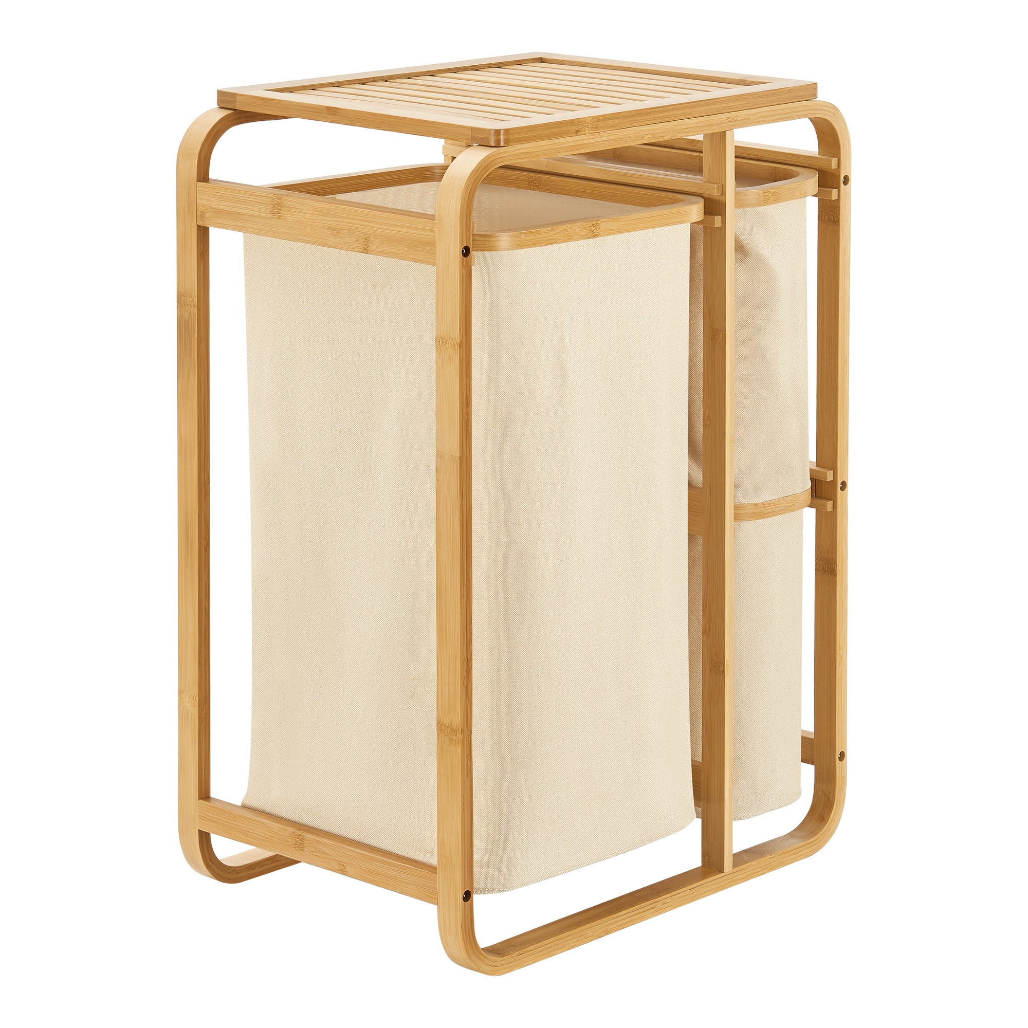 Mobile Portabiancheria Evenes in Bambù e 3 Sacchi Estraibili 70,5 x 49,5 x 33 cm Beige [en.casa]