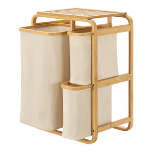 Mobile Portabiancheria Evenes in Bambù e 3 Sacchi Estraibili 70,5 x 49,5 x 33 cm Beige [en.casa]