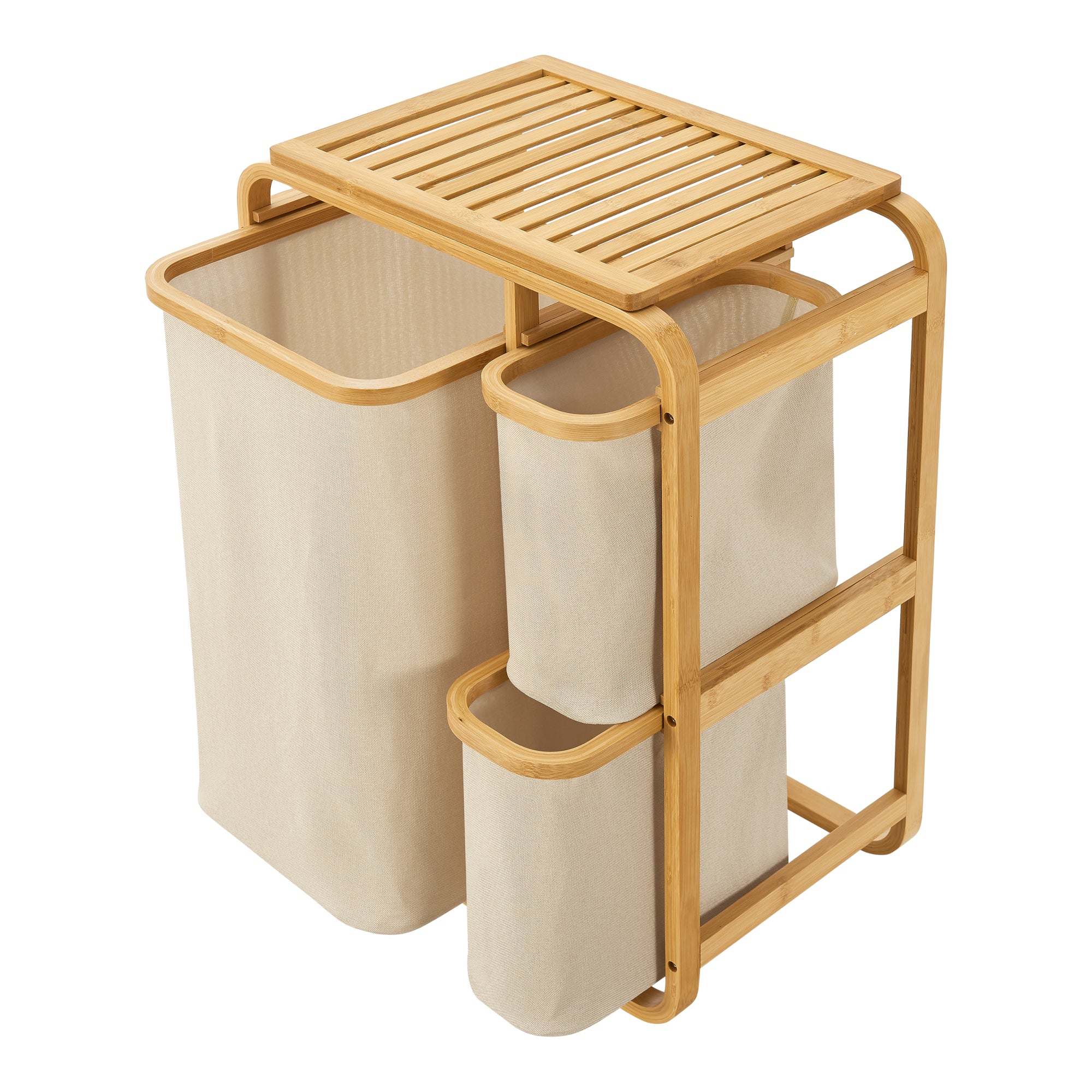 Mobile Portabiancheria Evenes in Bambù e 3 Sacchi Estraibili 70,5 x 49,5 x 33 cm Beige [en.casa]