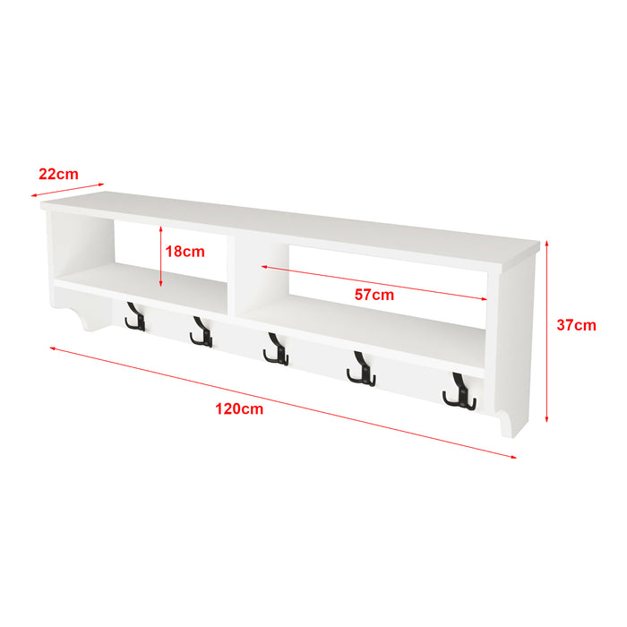 Appendiabiti a Parete 'à…storp' con Ripiani - Mensola Attaccapanni con 5 Ganci Triplici e Scomparti - Bianco [en.casa]