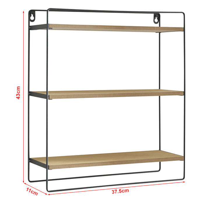 Scaffale Pensile 'Skovbo' Mobile a Muro con 3 Ripiani in color Legno e Telaio in Metallo Nero Mensola da Parete
