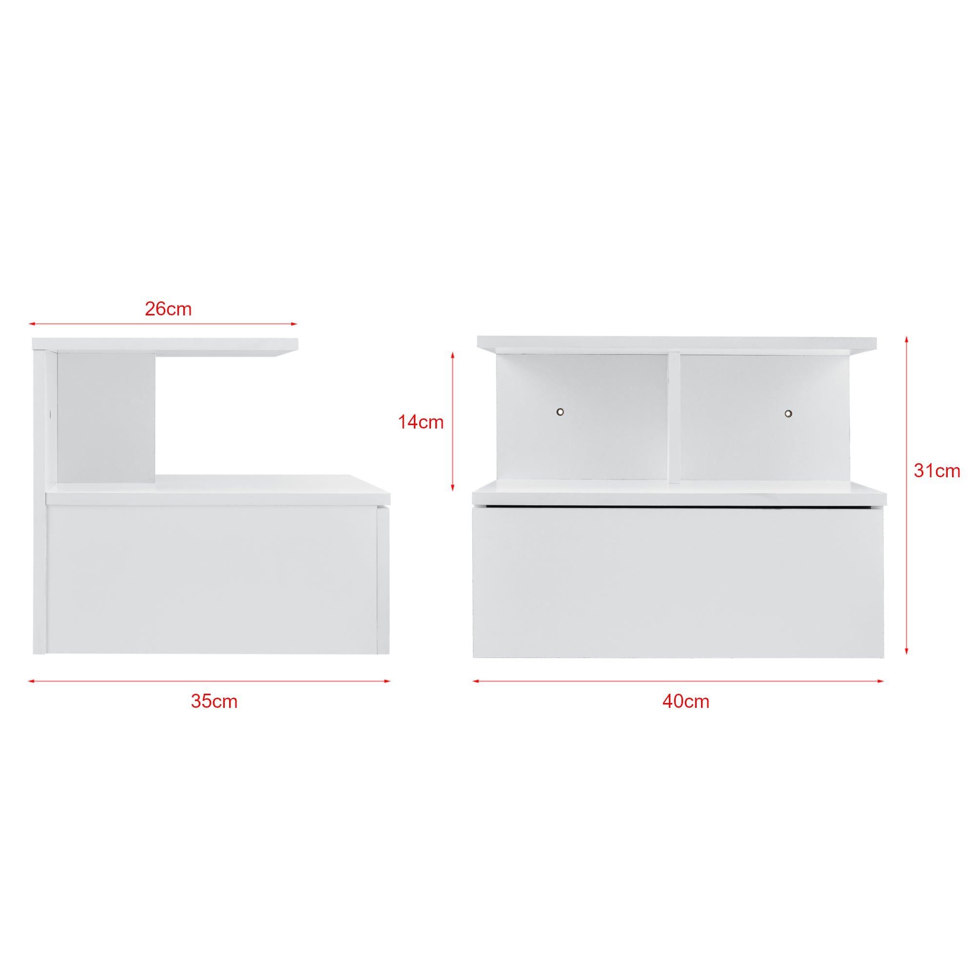 [en.casa] Mensola da Parete con Cassetto 40 x 35 x 31 cm Comodino da Notte Scaffale Portaoggetti da Muro - Bianco