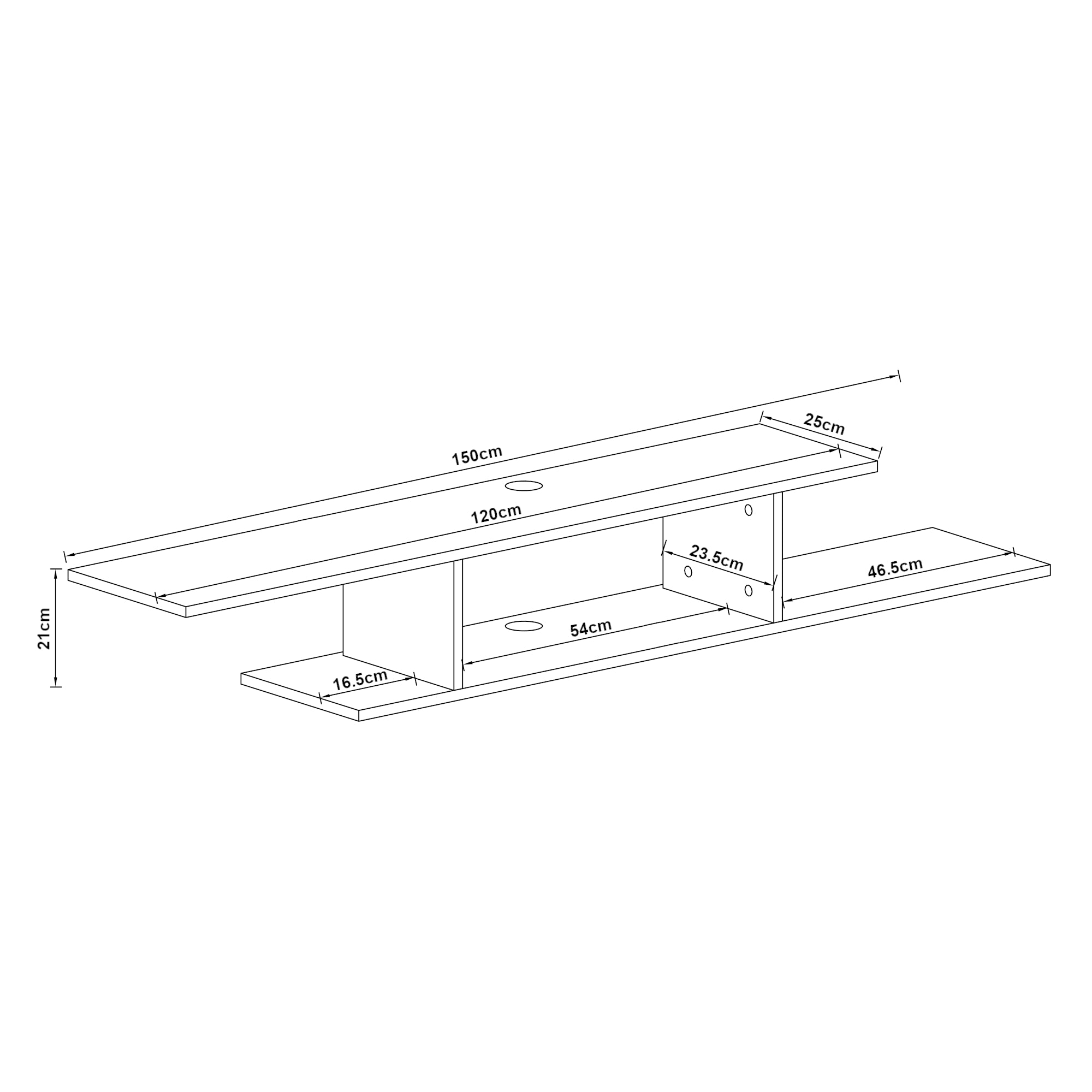 Mensola TV Stà¸vring Sospesa a Muro 21 x 150 x 25 cm Nero [en.casa]