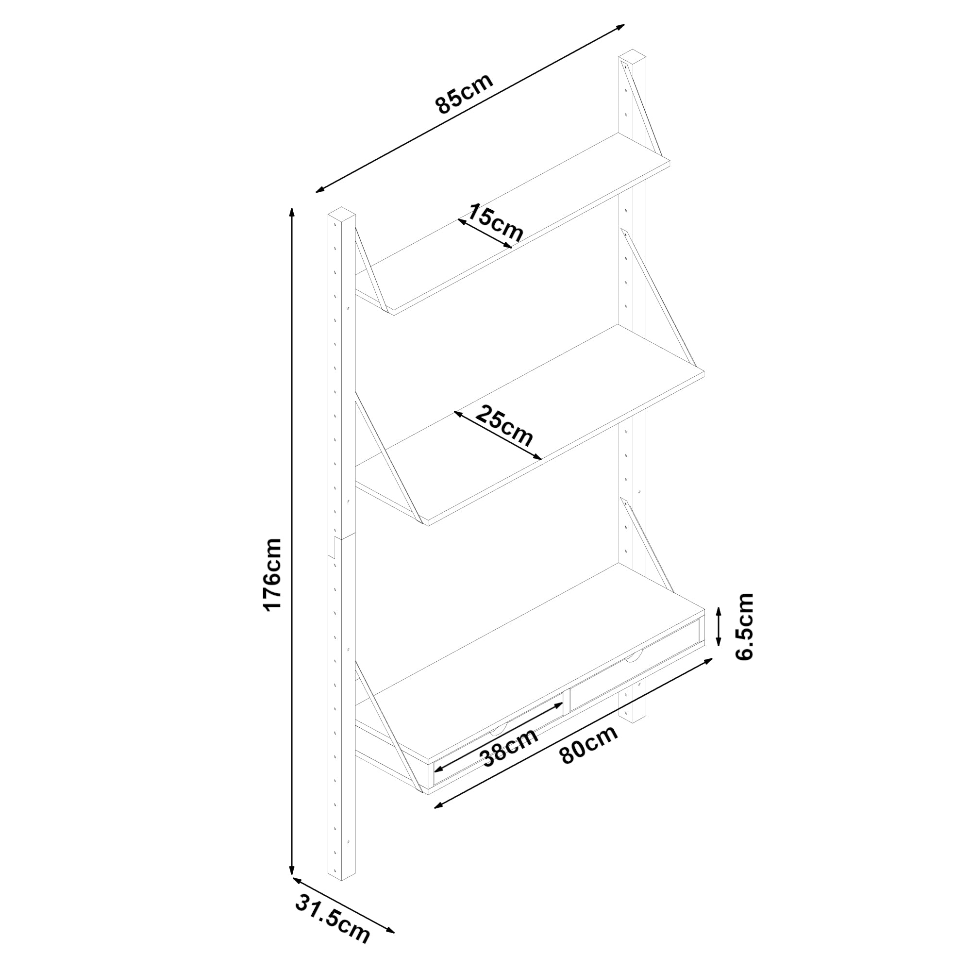 Scaffale da Parete Tingvoll in Bambù 176 x 85 x 32 cm - Naturale [en.casa]