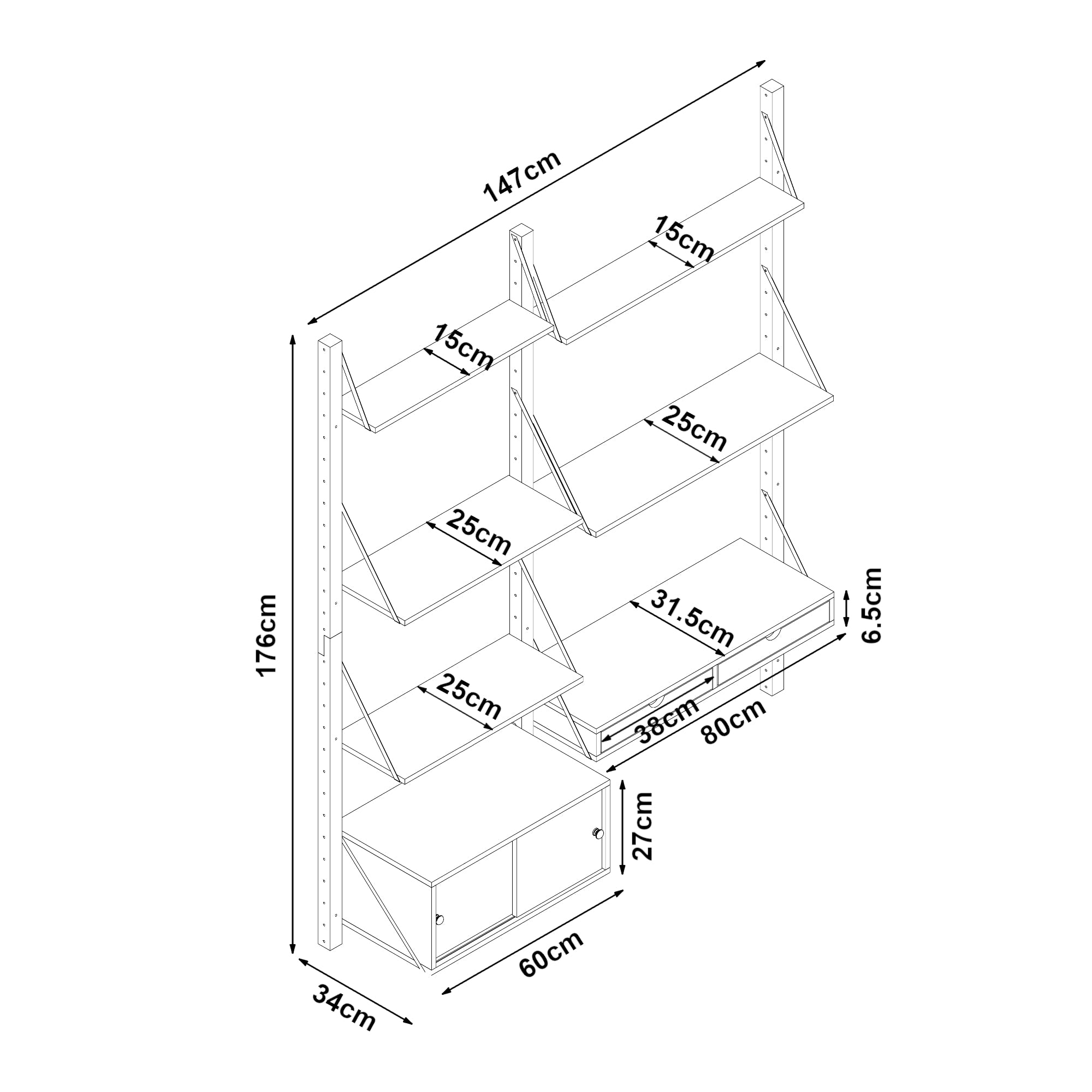 Scaffale da Parete Tingvoll in Bambù 176 x 147 x 34 cm - Naturale [en.casa]