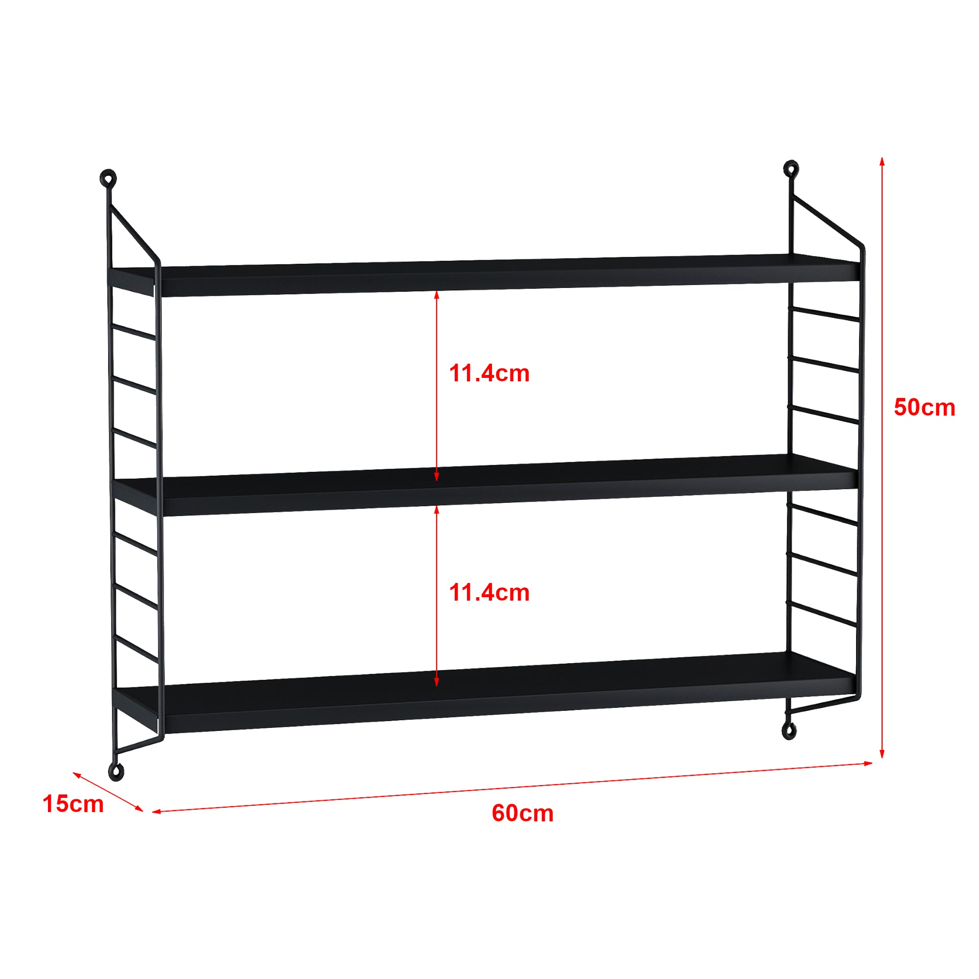 Set di 4 Scaffali da Parete Strà¤ngnà¤s a 3 Ripiani Regolabili  50 x 60 x 15 cm Acciaio Nero [en.casa]