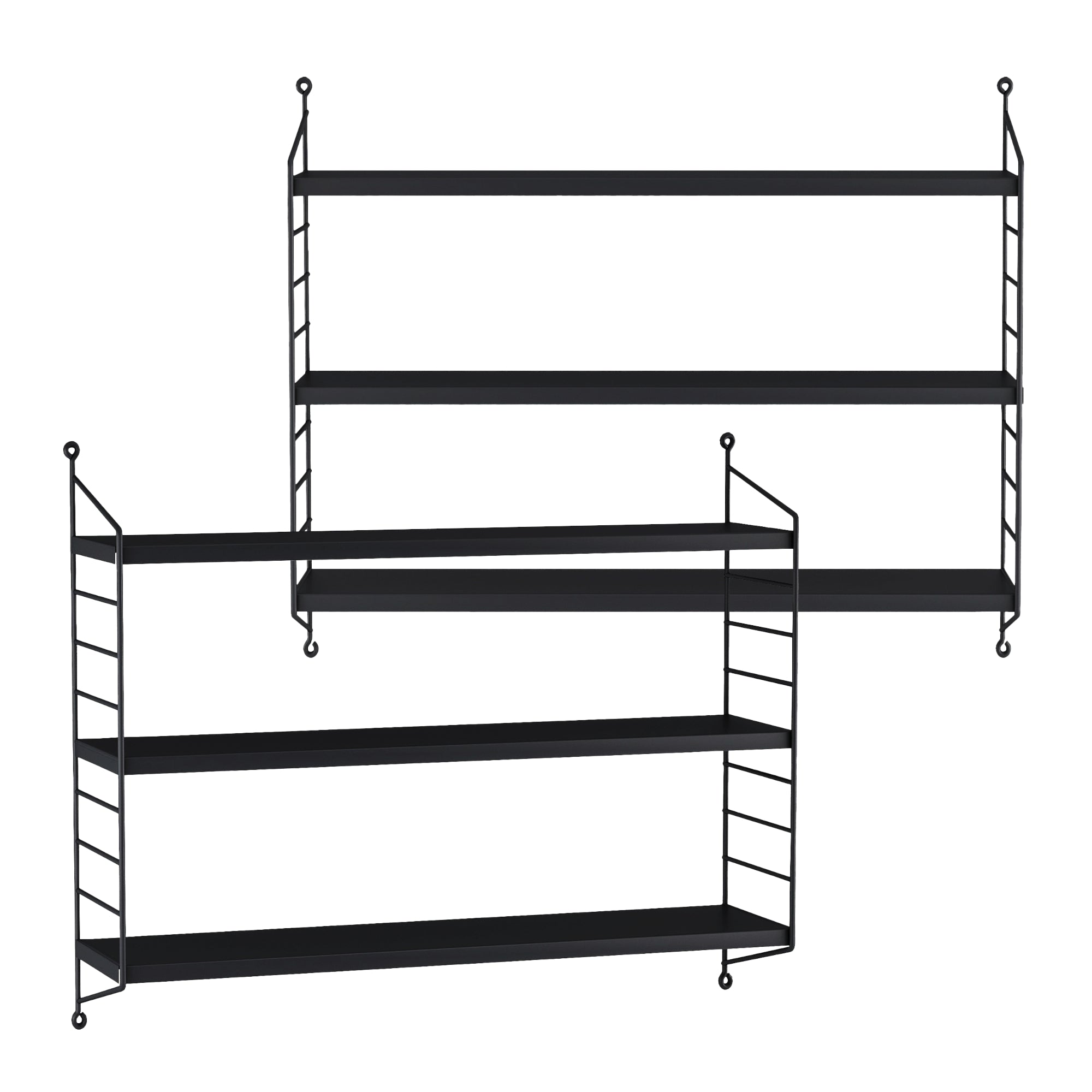 Set di 2 Scaffali da Parete Strà¤ngnà¤s a 3 Ripiani Regolabili  50 x 60 x 15 cm Acciaio Nero [en.casa]