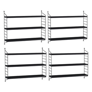 Set di 4 Scaffali da Parete Strà¤ngnà¤s a 3 Ripiani Regolabili  50 x 60 x 15 cm Acciaio Nero [en.casa]