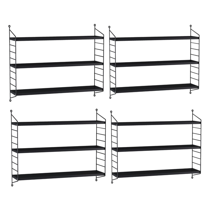 Set di 4 Scaffali da Parete Strà¤ngnà¤s a 3 Ripiani Regolabili  50 x 60 x 15 cm Acciaio Nero [en.casa]