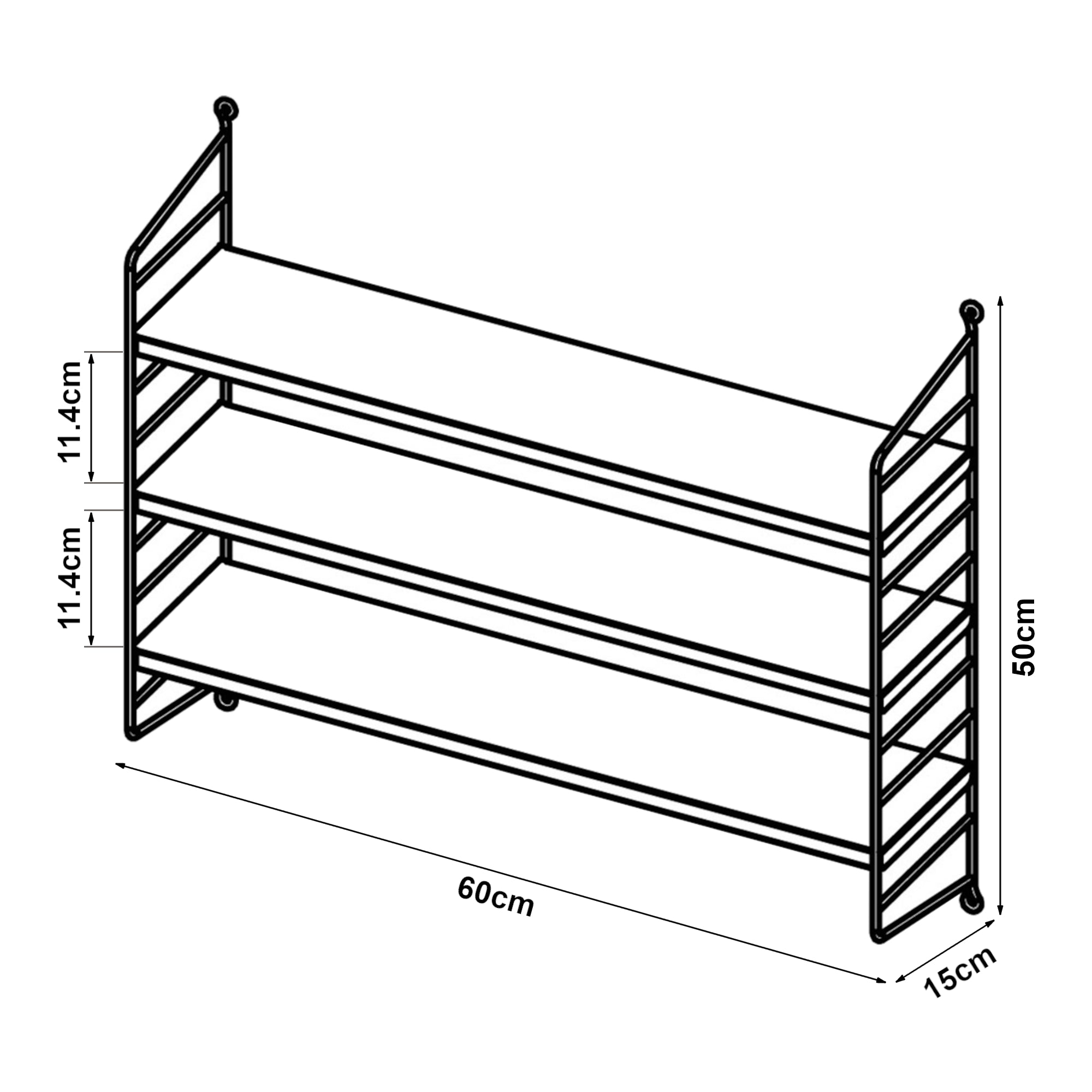 Set di 4 Scaffali da Parete Strà¤ngnà¤s a 3 Ripiani Regolabili  50 x 60 x 15 cm Acciaio Marrone chiaro opaco [en.casa]