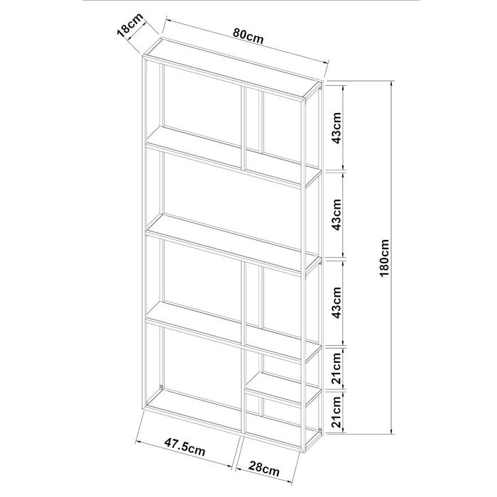 Scaffale da Parete Jà¤mijà¤rvi in Acciaio con Scomparti Aperti 180 x 80 x 18 cm Nero, opaco [en.casa]