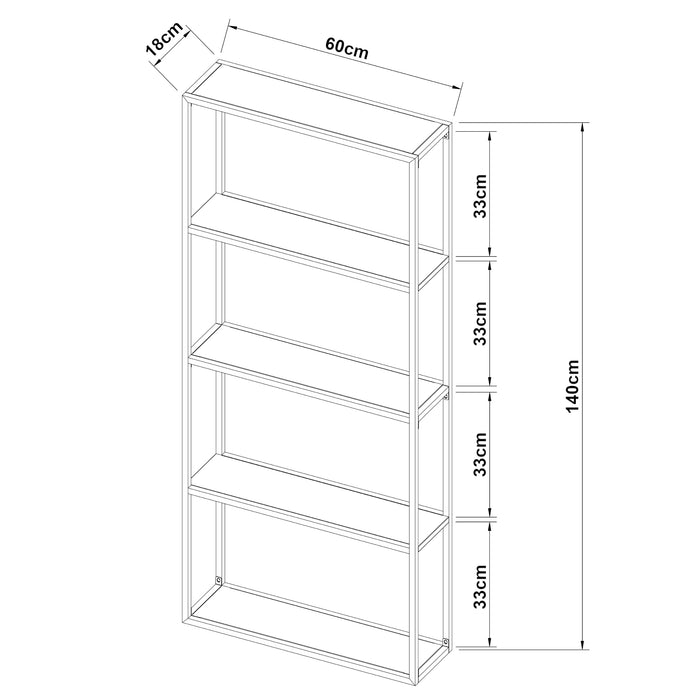 Scaffale da Parete Jà¤mijà¤rvi in Acciaio con Scomparti Aperti 140 x 60 x 18 cm Nero, opaco [en.casa]