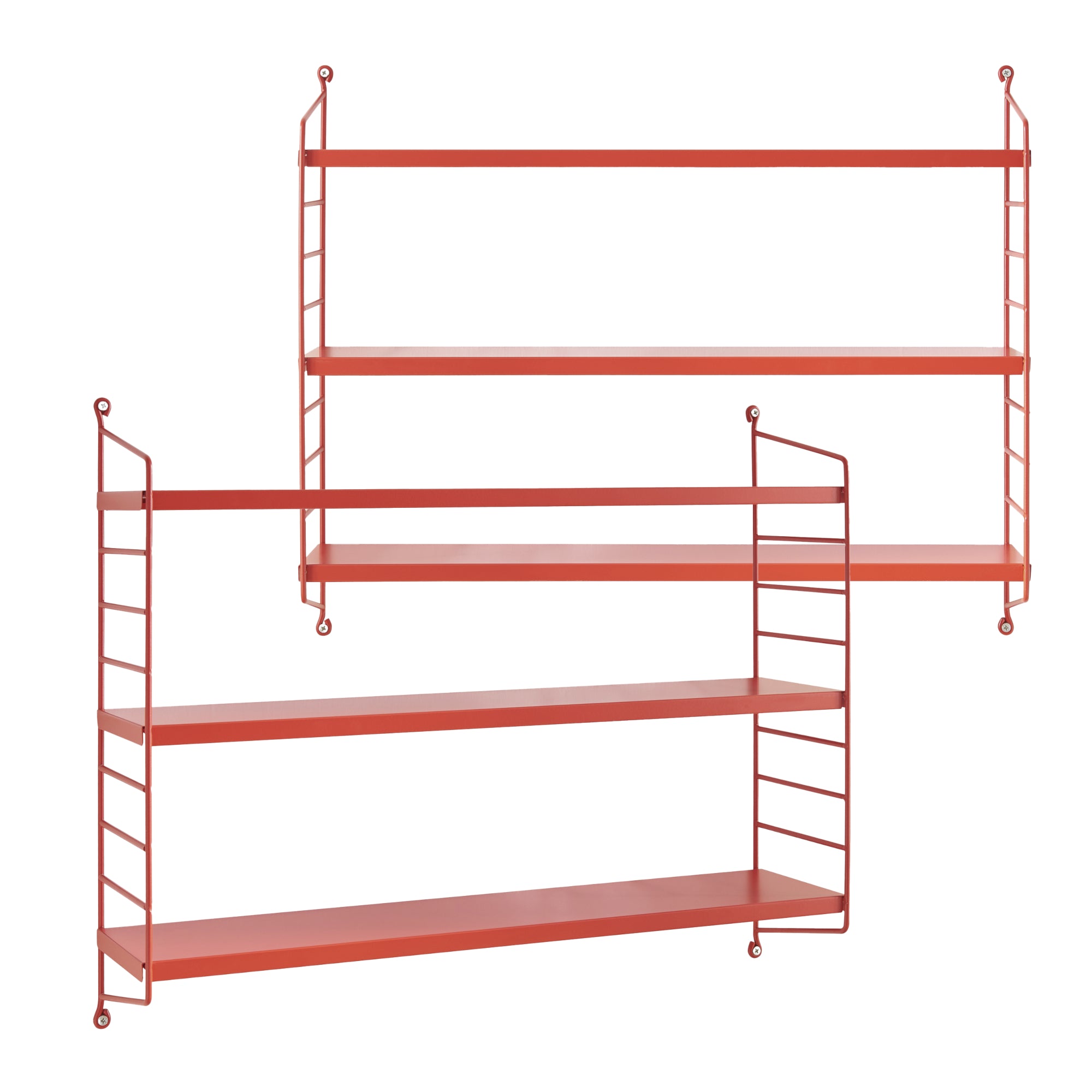 Set di 2 Scaffali da Parete Strà¤ngnà¤s a 3 Ripiani Regolabili  50 x 60 x 15 cm Acciaio Rosso [en.casa]