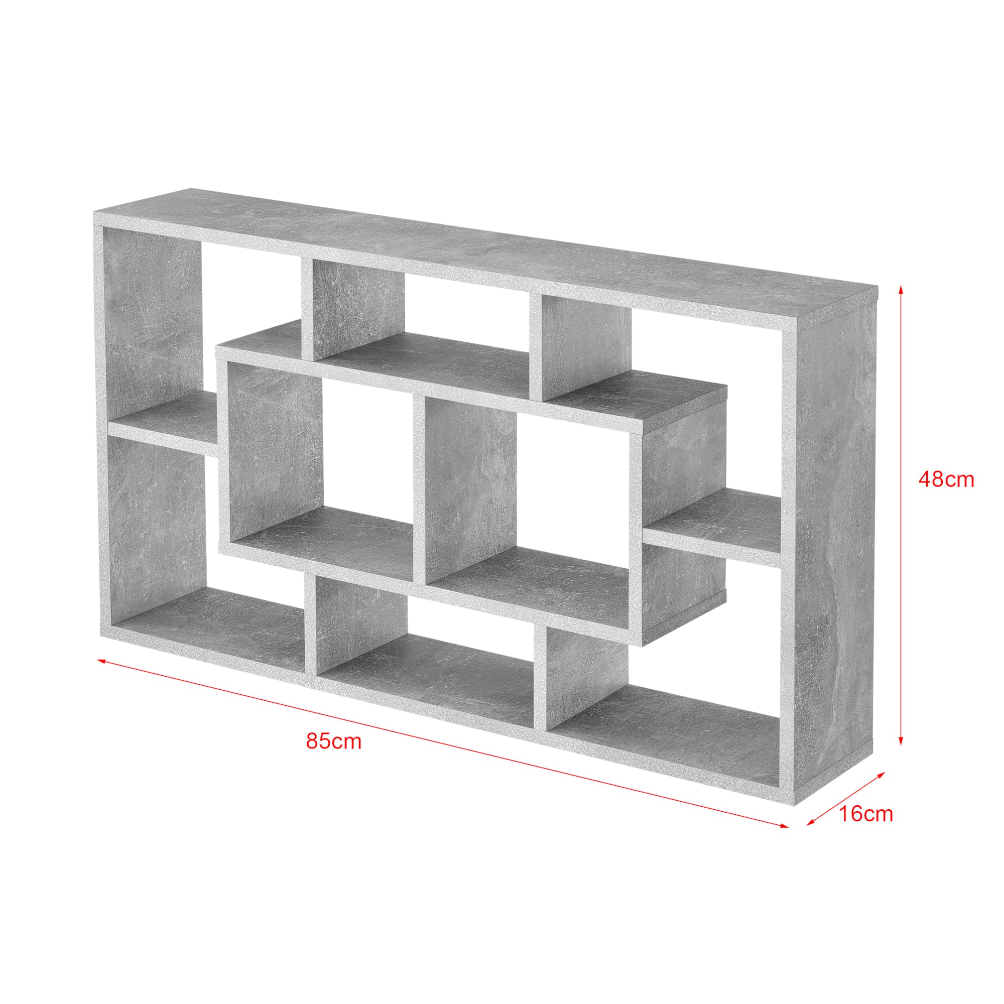 Mensola da Parete a Forma Rettangolare con 8 Scomparti 85 x 16 x 48 cm Scaffale Pensile con Ripiani Portaoggetti