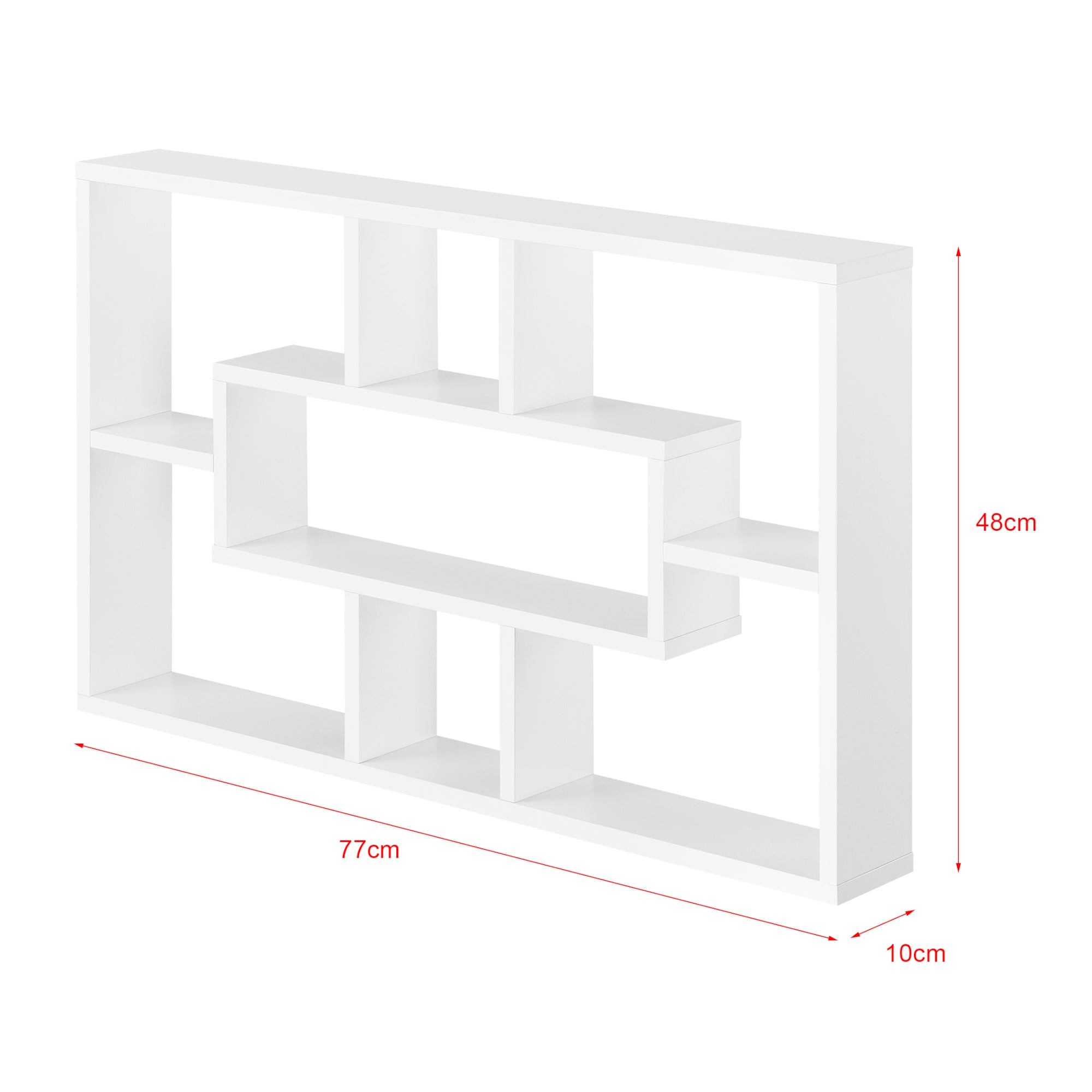 Mensola da Parete a Forma Rettangolare con 7 Scomparti 77 x 10 x 48 cm Scaffale Pensile con Ripiani Portaoggetti