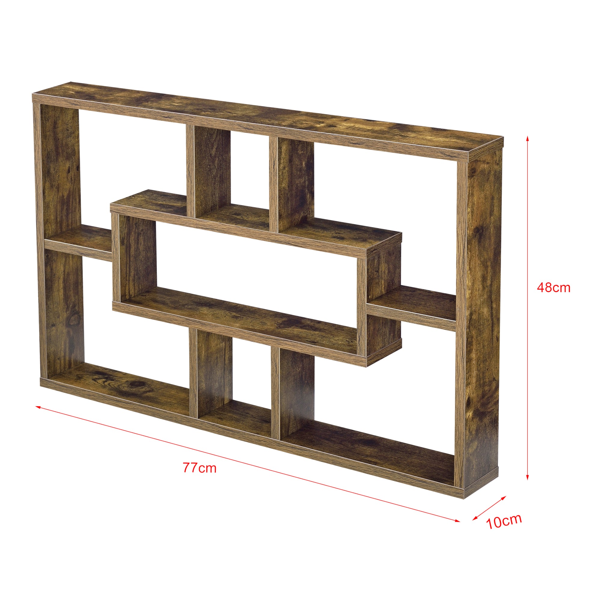 Mensola da Parete a Forma Rettangolare con 7 Scomparti 77 x 10 x 48 cm Scaffale Pensile con Ripiani Portaoggetti