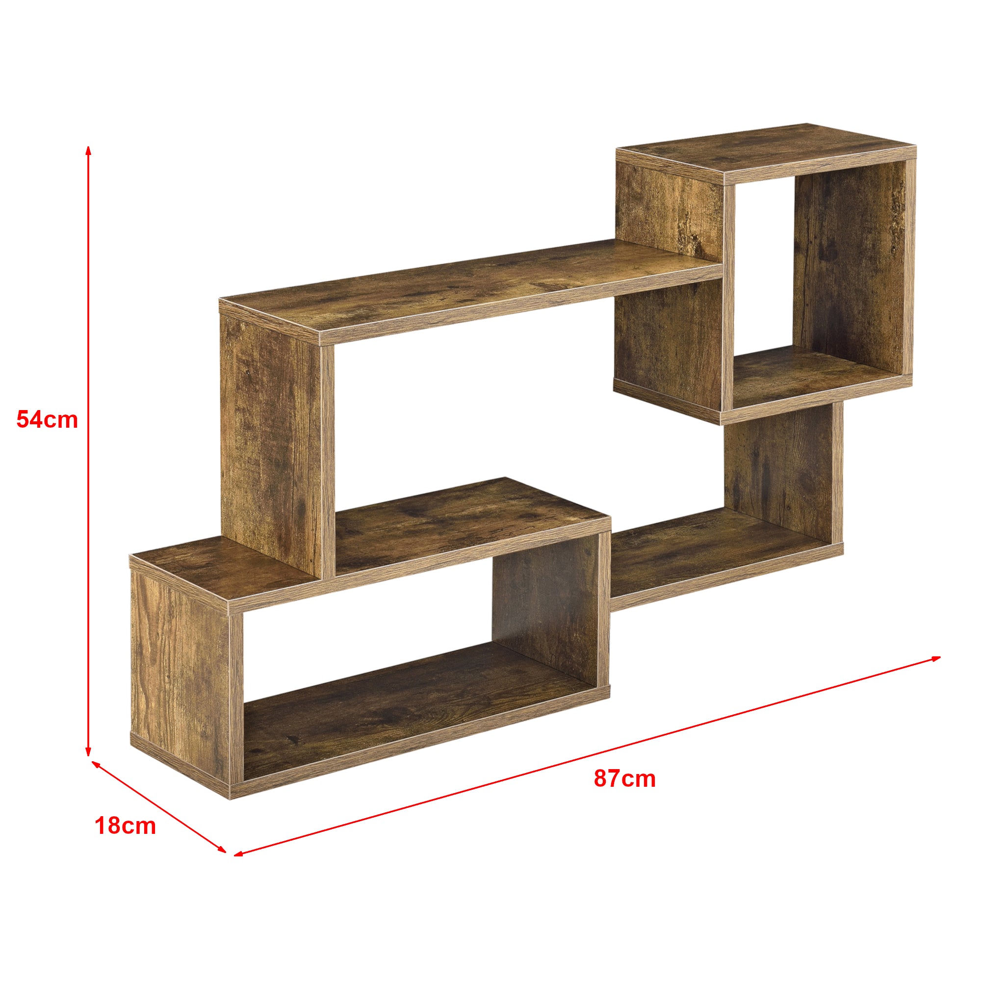 Mensola da Parete / da Muro con 3 Scomparti a Cubo/Rettangolo 87 x 18 x 54 cm Scaffale Pensile con Ripiani Portaoggetti