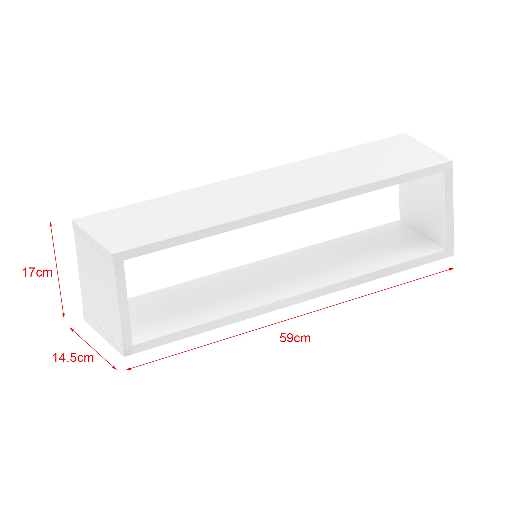 Set di 4 Mensole da Parete a Forma Rettangolare 59 x 14,5 x 17 cm 4 Scaffali da Muro con 2 Ripiani Portaoggetti - Bianco