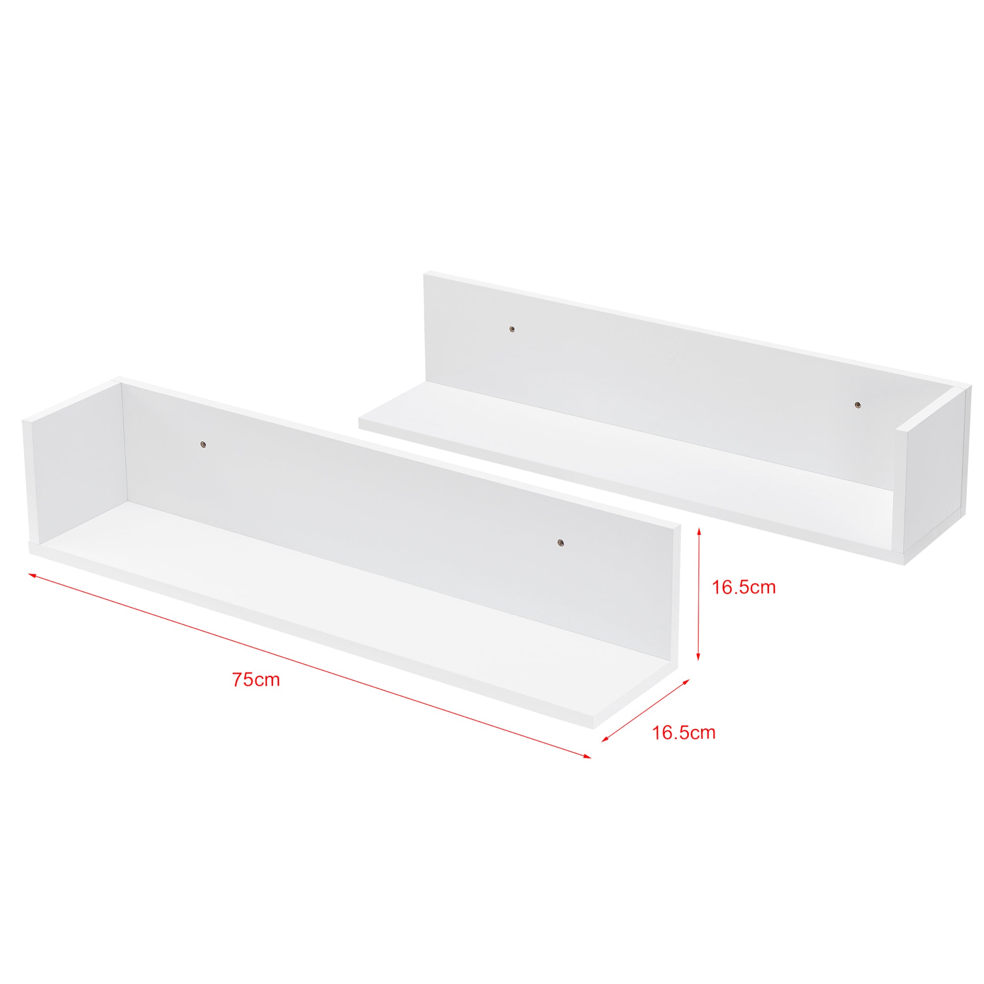 Set da 2 Mensole da Parete a Forma di L 75 x 16,5 x 16,5 cm 2 Consolle Pensili da Muro Libreria Portaoggetti - Bianco