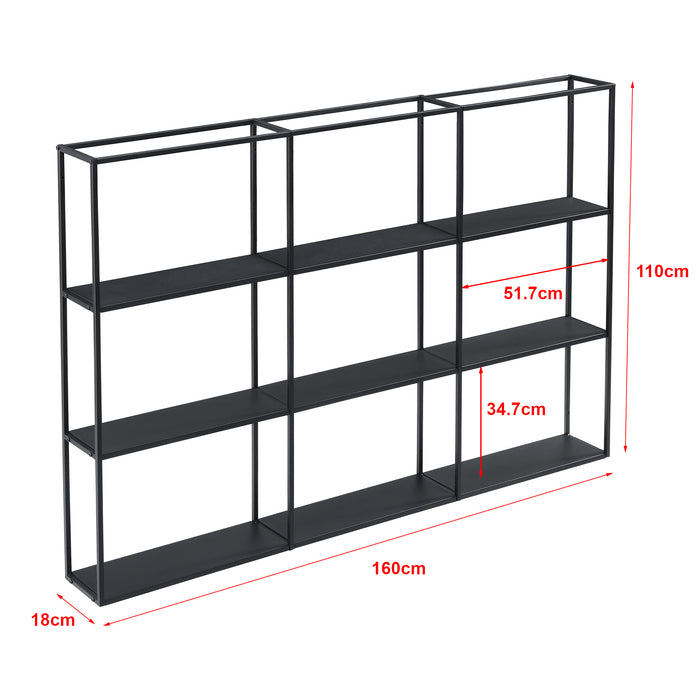 Scaffale da Parete (LxPxA) 160x18x110 cm Libreria Pensile con Ripiani su 3 Livelli, Struttura in Ferro, Mensola da Muro