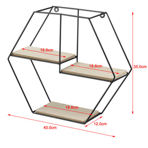 [en.casa] Mensola a Parete Esagonale in Metallo e Legno 40 x 12 x 35 cm Scaffale a 3 Ripiani Portaoggetti