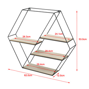 [en.casa] Mensola da Parete Esagonale in Metallo e Legno 62 x 12 x 53 cm Scaffale a 4 Ripiani Portaoggetti