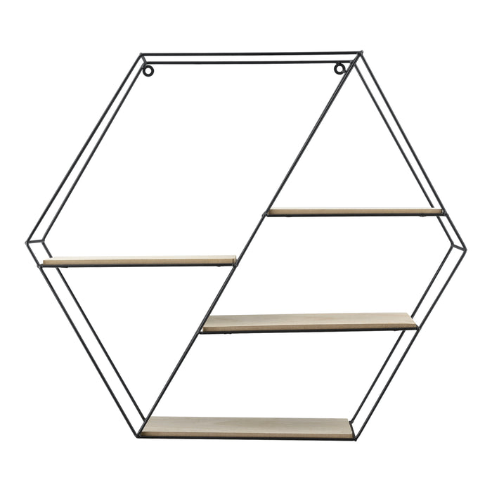 [en.casa] Mensola da Parete Esagonale in Metallo e Legno 62 x 12 x 53 cm Scaffale a 4 Ripiani Portaoggetti