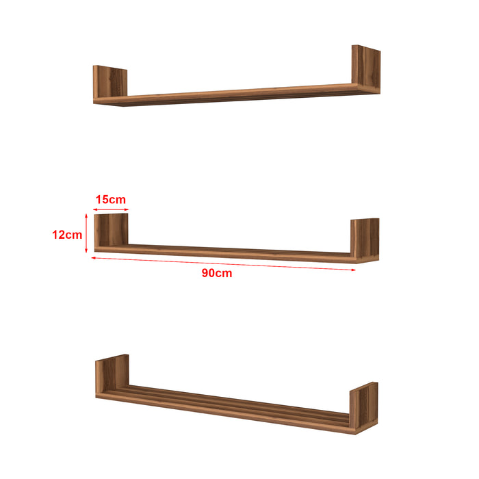 Set 'Hà¶ganà¤s' 3 Mensole da Muro - Consolli Pensili con Piano d'Appoggio a Forma di U - Largo 90 cm - Effetto Noce