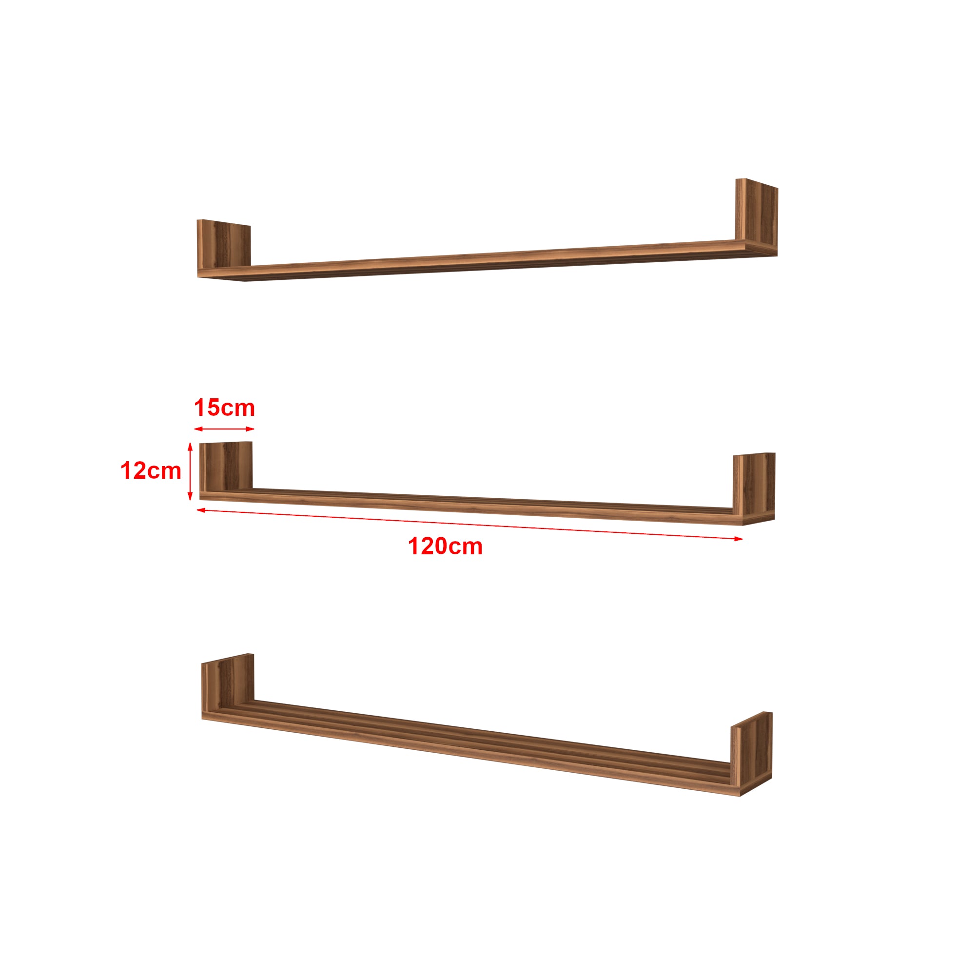 Set 'Hà¶ganà¤s' 3 Mensole da Muro - Consolli Pensili con Piano d'Appoggio a Forma di U - Largo 120 cm - Effetto Noce