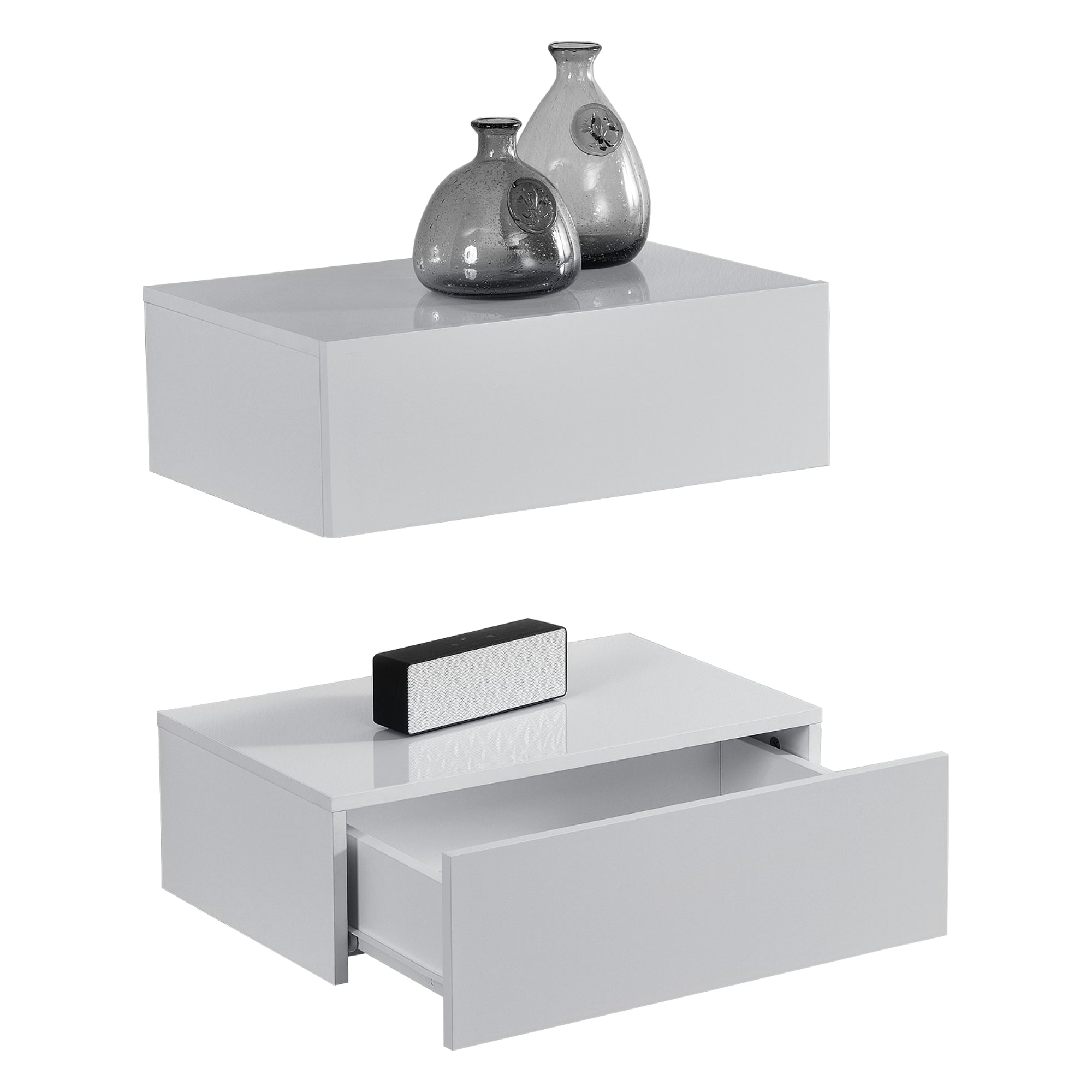 Set di 2 Comodini da Parete con Cassetto 46x30x15 cm Bianco Lucido [en.casa]