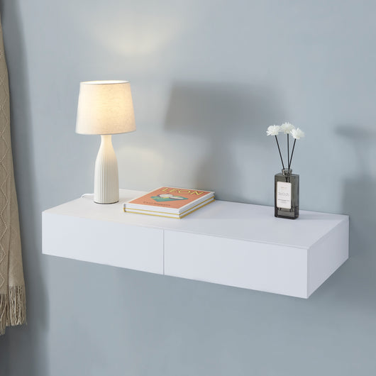 Mensola Karstula con 2 Cassetti Affiancati Comodino Sospeso 80 x 35 x 12 cm Bianco [en.casa]