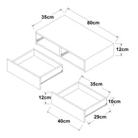 Mensola Karstula con 2 Cassetti Affiancati Comodino Sospeso 80 x 35 x 12 cm Effetto Cemento [en.casa]