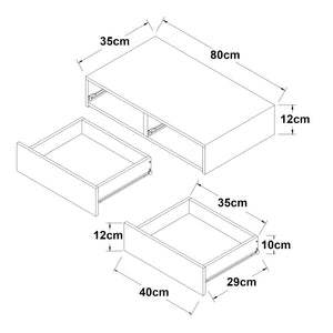 Mensola Karstula con 2 Cassetti Affiancati Comodino Sospeso 80 x 35 x 12 cm Effetto Cemento [en.casa]