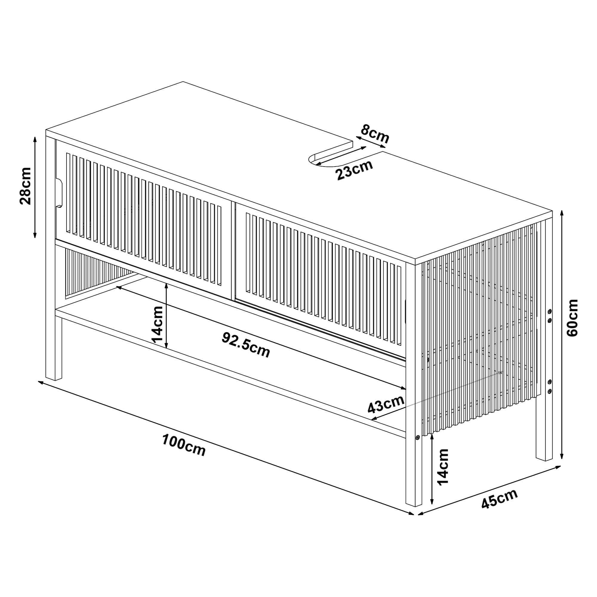 Armadio Sottolavabo Hvaler con Ante Scorrevoli 60 x 100 x 45 cm Bambù [en.casa]