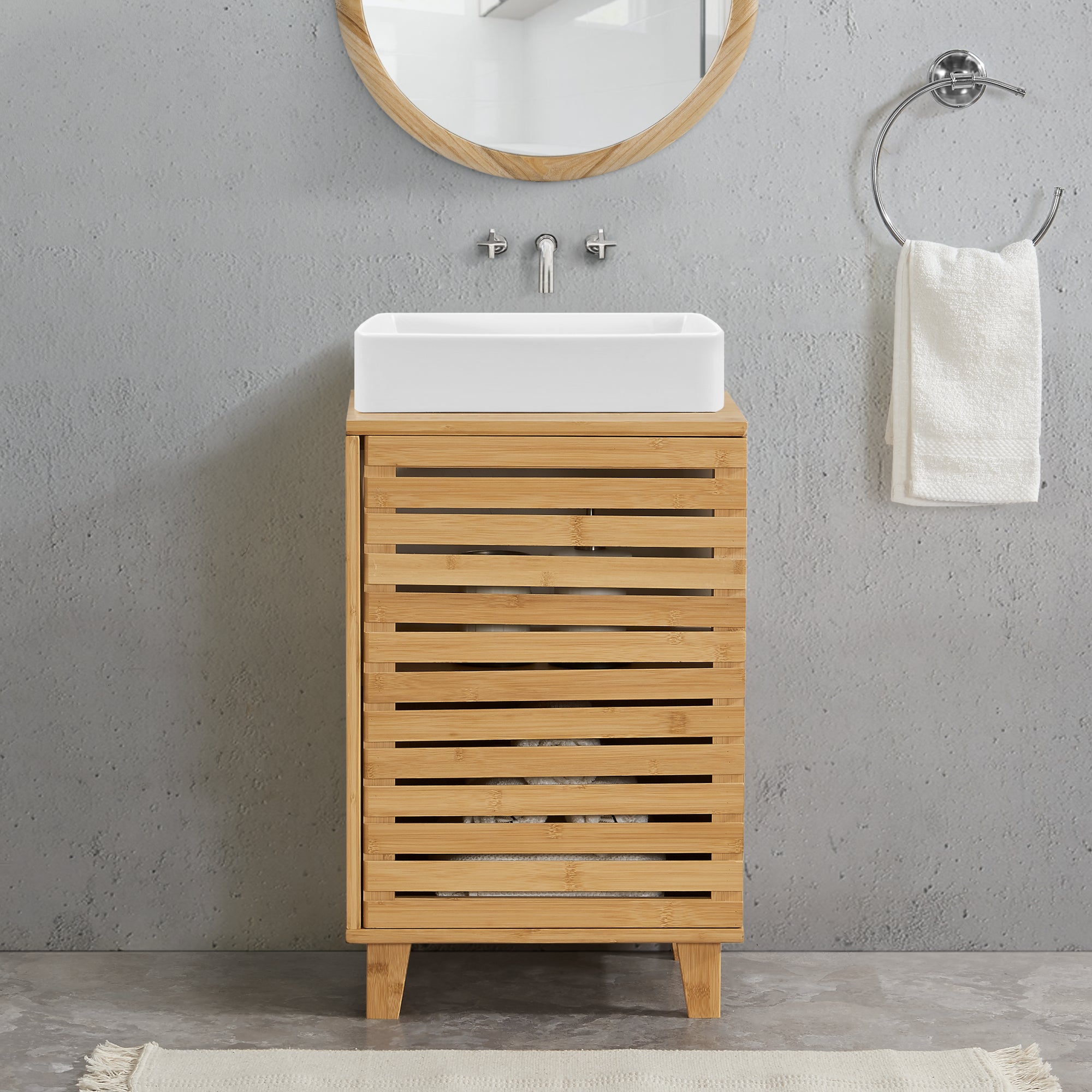 Armadio Sottolavabo Iveland in Bambù per Lavabo da Appoggio 60 x 40 x 30 cm [en.casa]