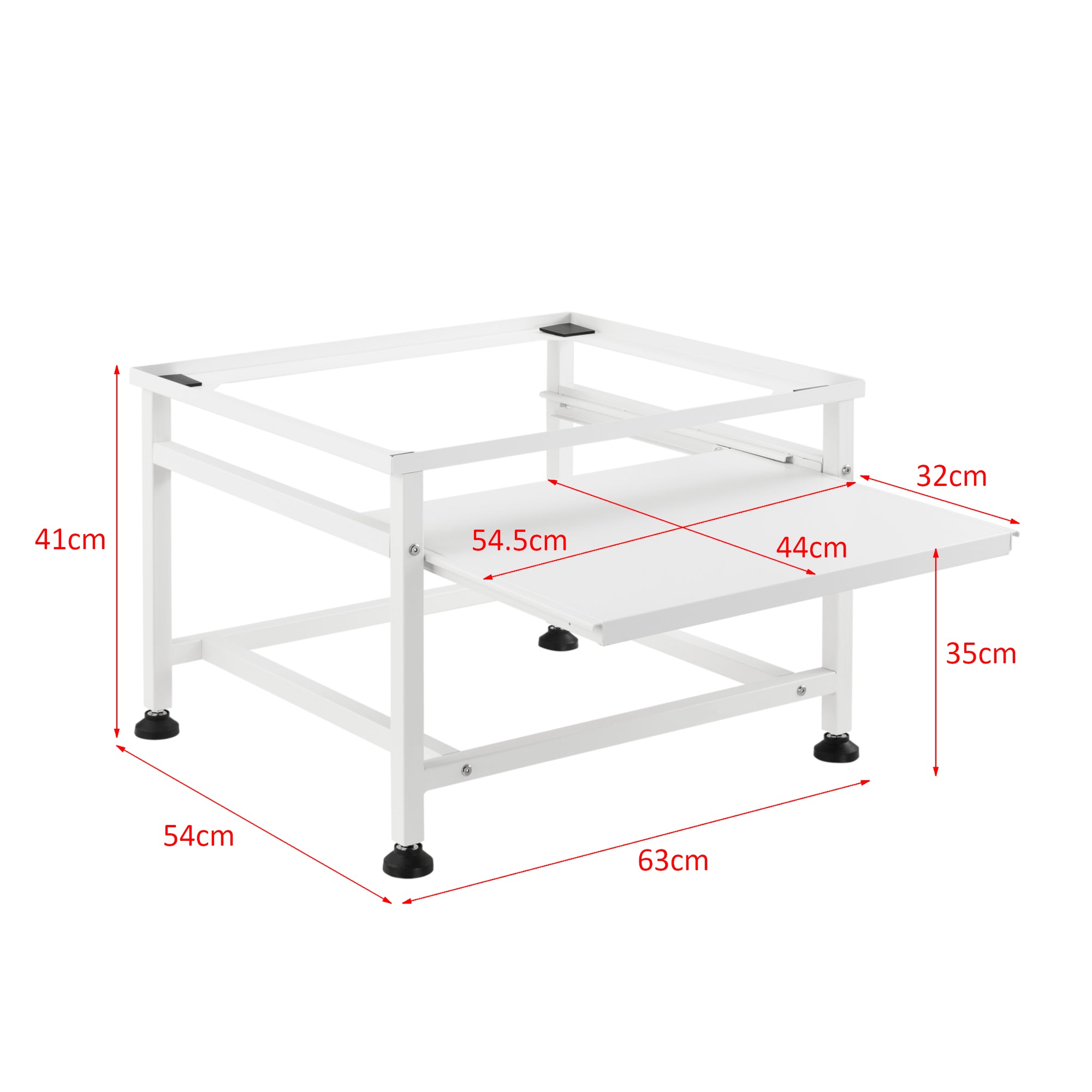 Base Supporto per Lavatrice Standard Rialzamento 63 x 54 x 41 cm Basamento con Piano Estraibile e Piedini con Gomma