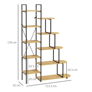 Libreria 10 Livelli 111,5x32x170 cm in Truciolato e Acciaio Naturale e Nero